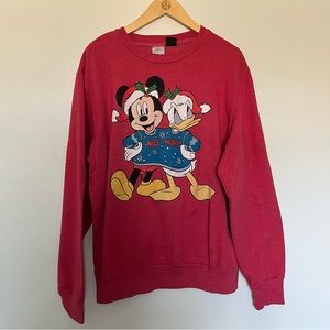 Disney Christmas Sweatshirt Mickey Daffy Duck - Large